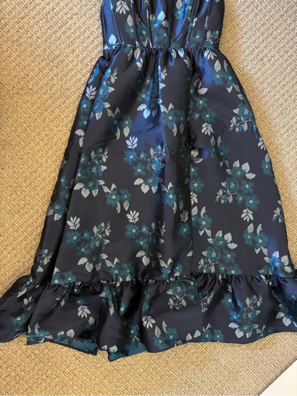Dessy Collection Strapless Bodice Maxi Dress – Midnight Navy Damask, Size 12R